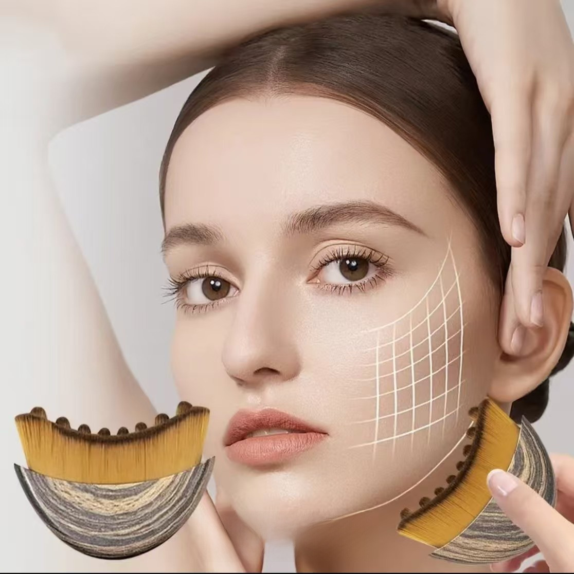 Portable Beauty Tool Face Dry Brush Facial Contour Massager Jawline Sculpting Soft Bristles Lymphatic Contour Face Brush