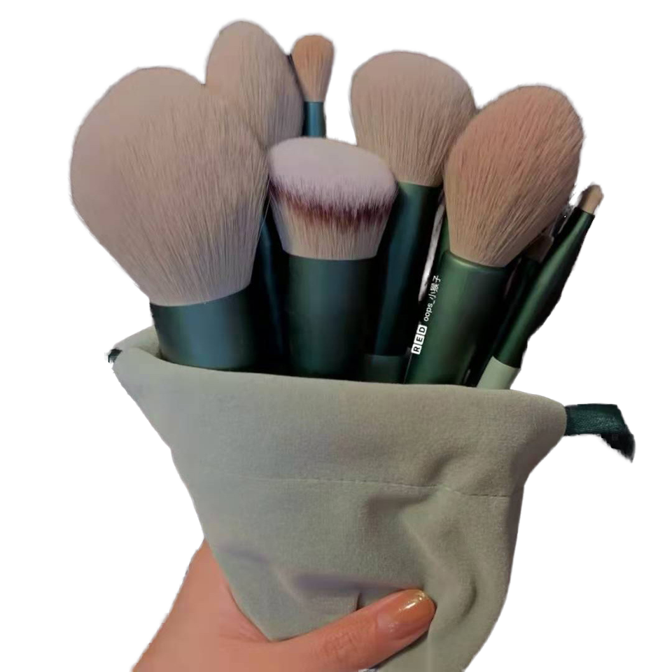 Private Label 13-Piece Plastic Handle Synthetic Flat Brush Face Contour Makeup Brush Set Concealer Mascara Compatibility Custom