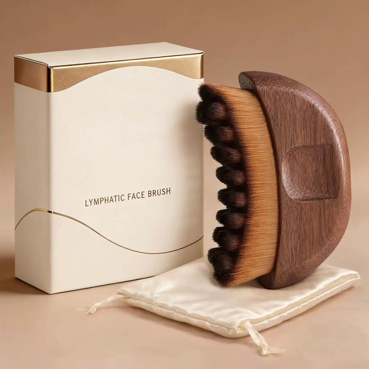 2026 New Arrival Portable Lymphatic Contour Cheek Brush Wood Handle Anti-Puffiness Massage Tool for Makeup