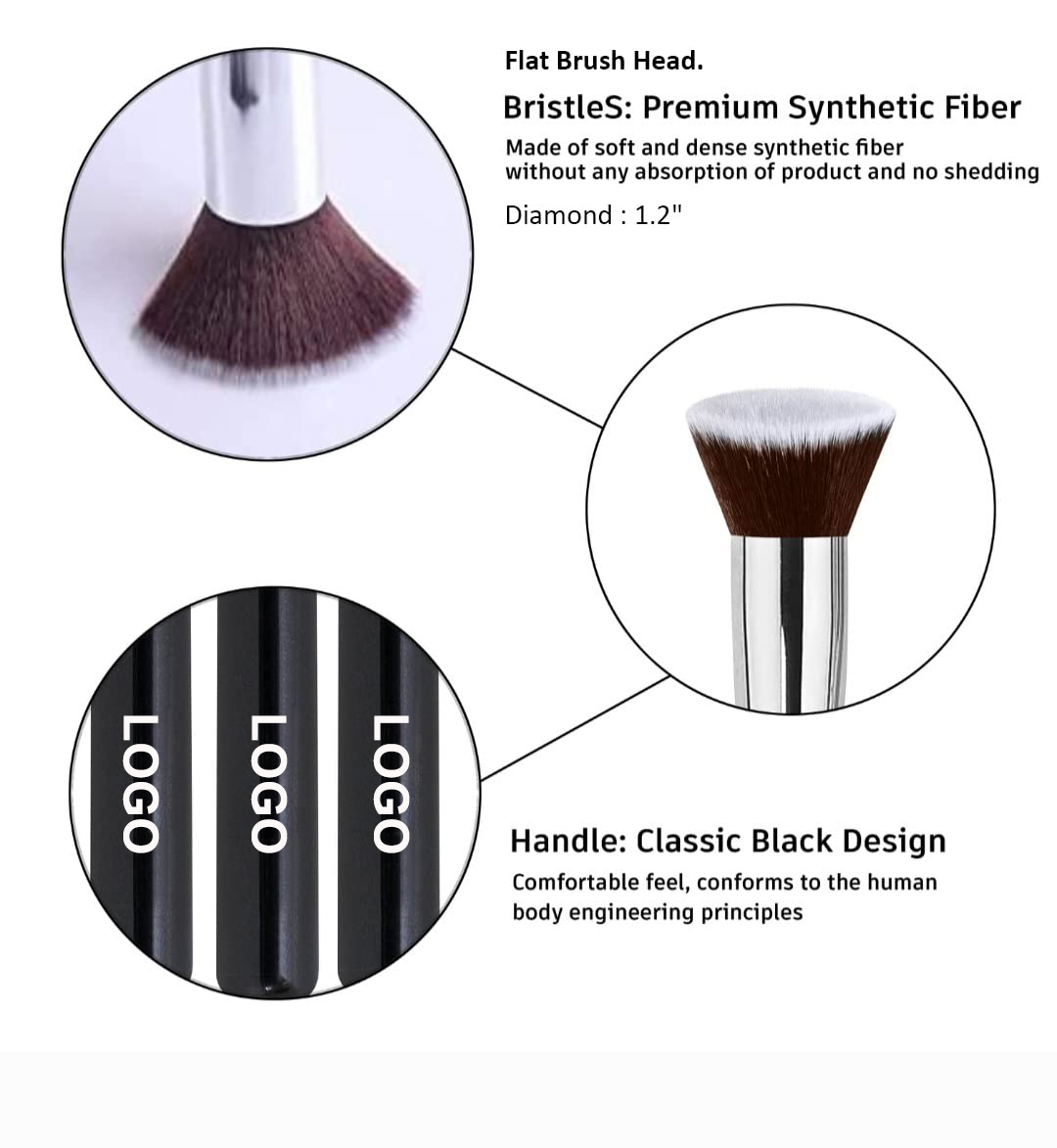 Custom Logo Single Makeup Brushes Private Label Flat Top Make up Kabuki Foundation Brush for Blush Powder With Box Packaging