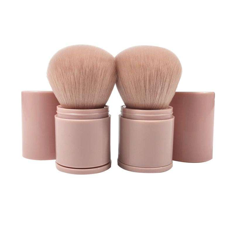 China Factory Pink Travel Blush Brushes Kabuki Foundation Brush Portable Face Powder Brush with Cover