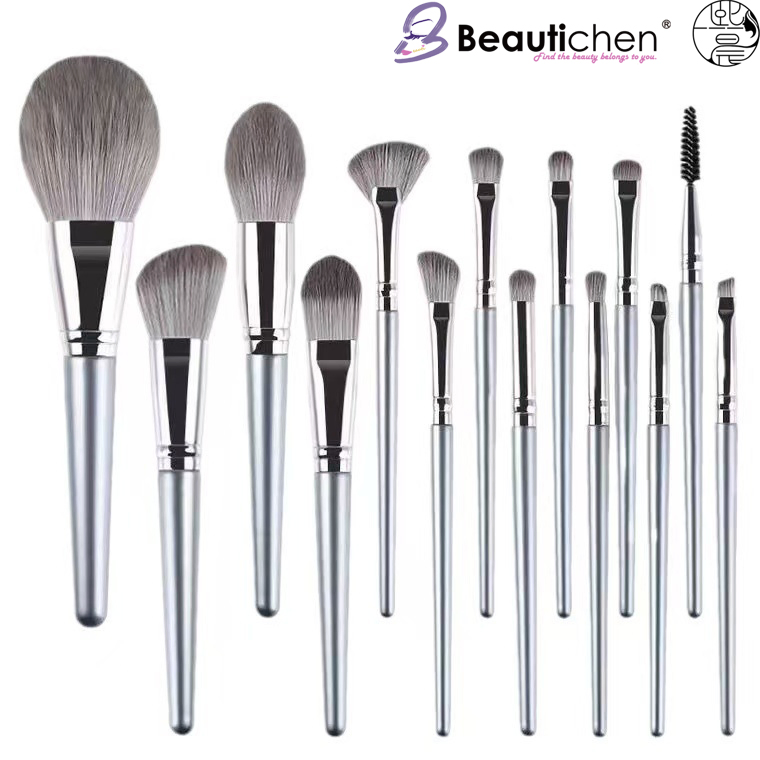 Beautichen 14PCS Silver Makeup Brushes Set - Ultra-Soft Eyeshadow Blush Powder Concealer Highlighter Cosmetic Brushes Bulk OEM