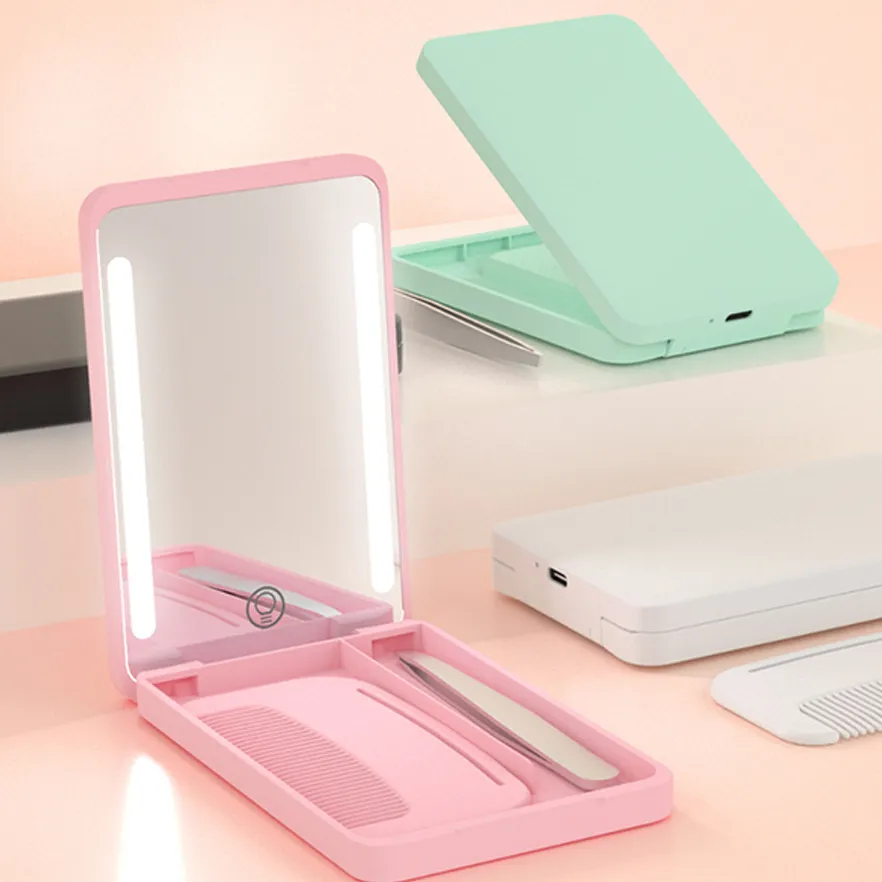 Multi Functional Makeup Mirror with LED Light Source Portable Travel Makeup Box LED Mirror