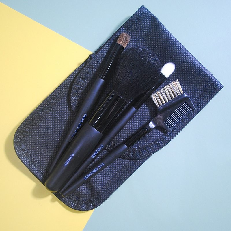 Beautichen 4PCS Natural Goat Hair Wood Handle Clearance Brush Set - Portable Mini Powder/Eyeshadow/Brow Brushes with Pouch, Factory Direct Wholesale
