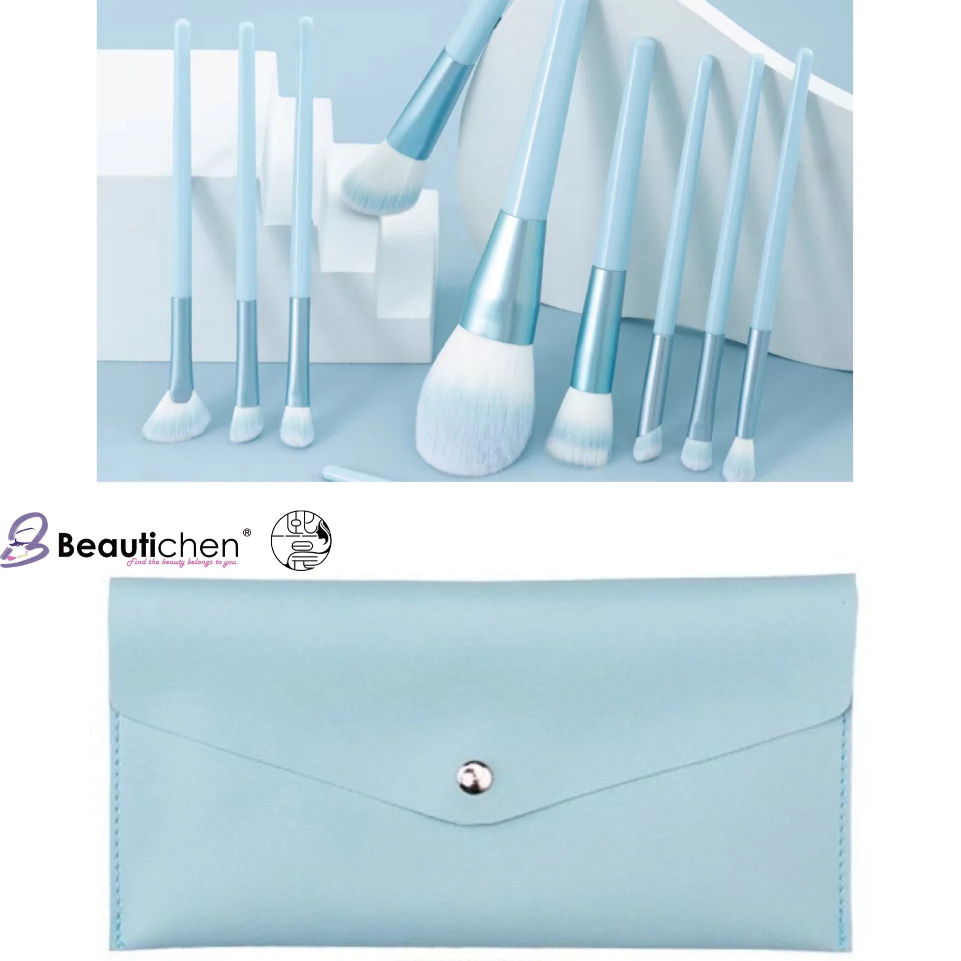Beautichen New 12PCS Blue Makeup Brush Set with Pouch - Soft Bristles Blush/Loose Powder/Eyeshadow/Highlighter/Foundation Brushes Kit for Beginners