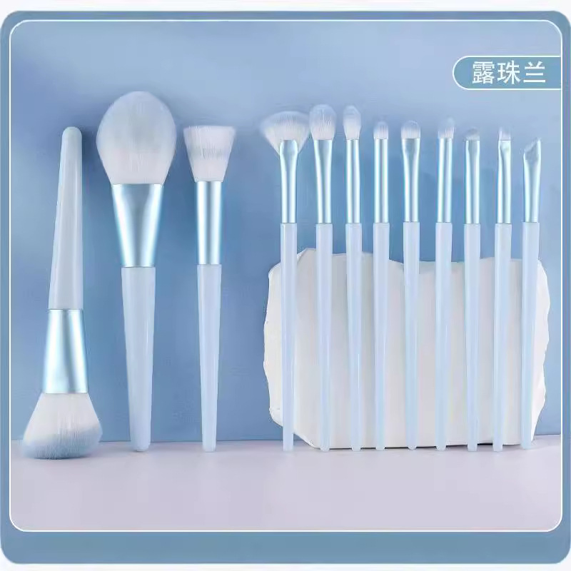 Beautichen New 12PCS Blue Makeup Brush Set with Pouch - Soft Bristles Blush/Loose Powder/Eyeshadow/Highlighter/Foundation Brushes Kit for Beginners