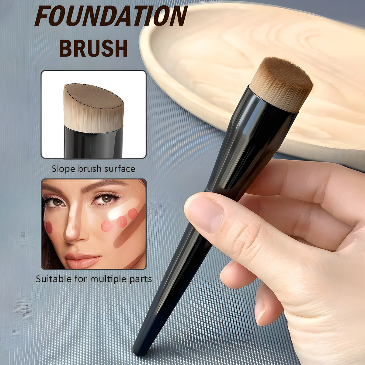 Professional Single Black Synthetic Hair Plastic Handle Face Makeup Angled Contour Foundation Brush