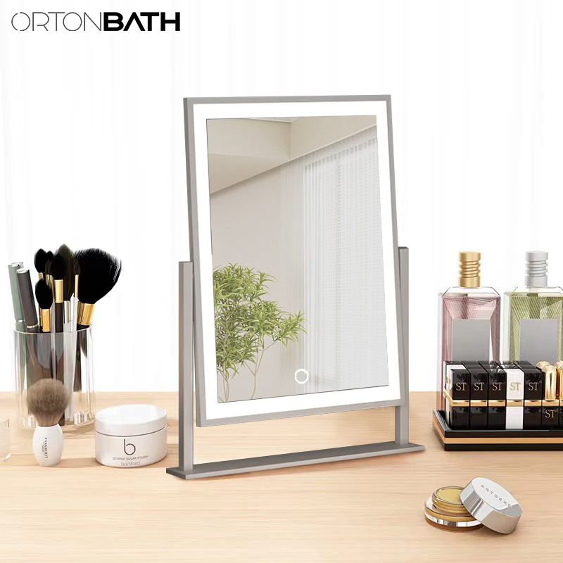 Ortonbath Rechargeable Travel Makeup Mirror with 72 LED Lights, Portable Lighted Beauty Mirror, 3 Color Lighting, Dimmable Touch Screen Tabletop LED Folding