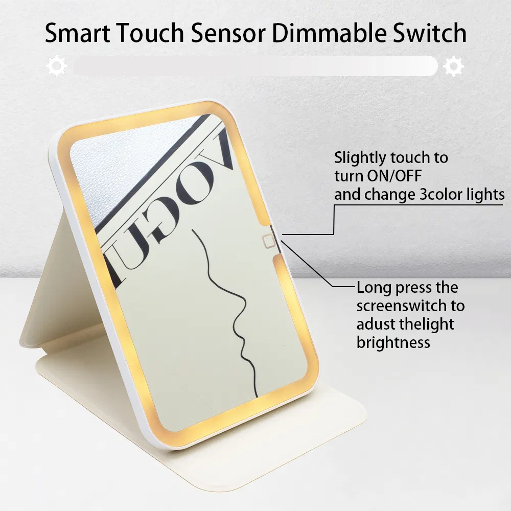 LED Square Case Travel Makeup Mirror with Three-Color Lighting