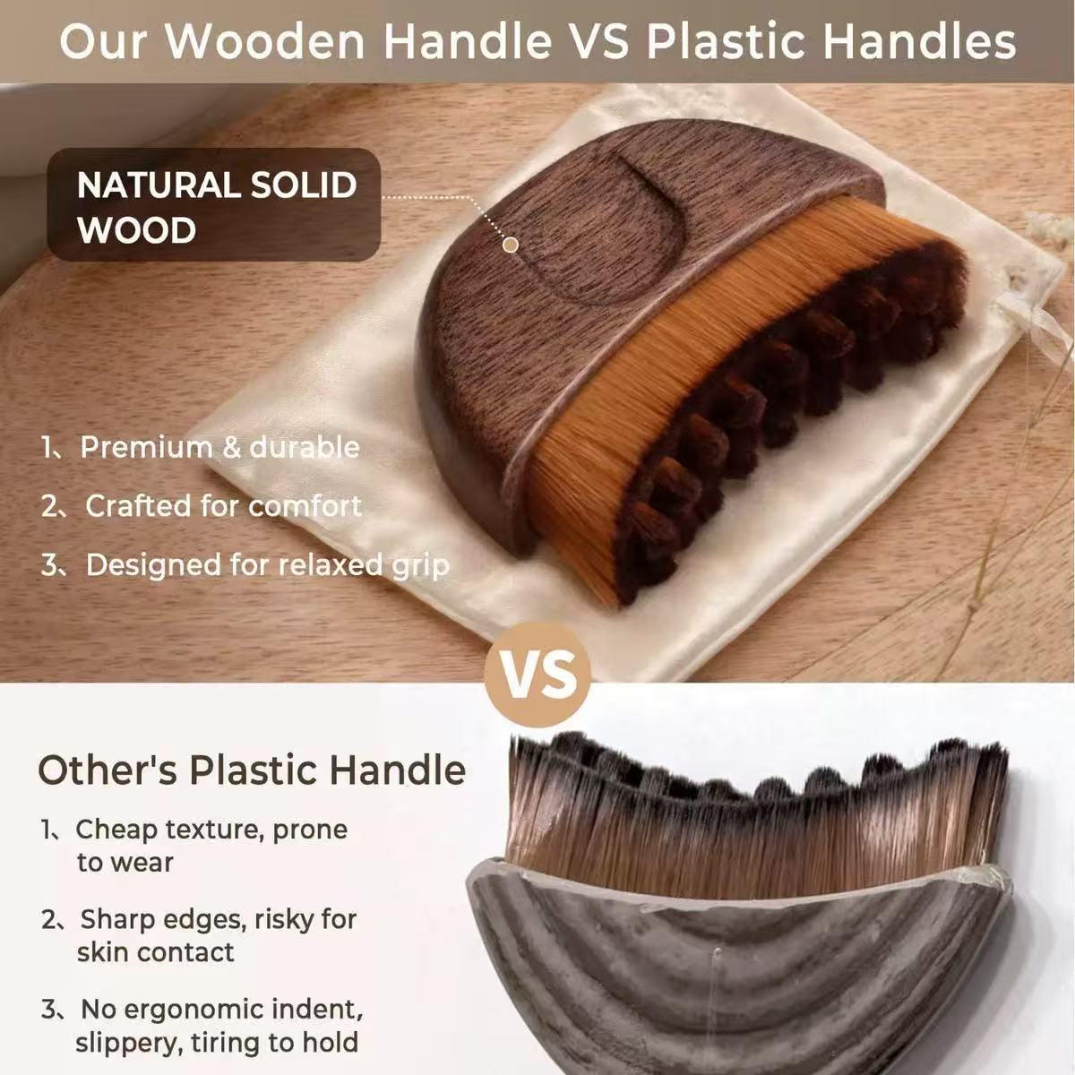 2026 New Arrival Portable Lymphatic Contour Cheek Brush Wood Handle Anti-Puffiness Massage Tool for Makeup
