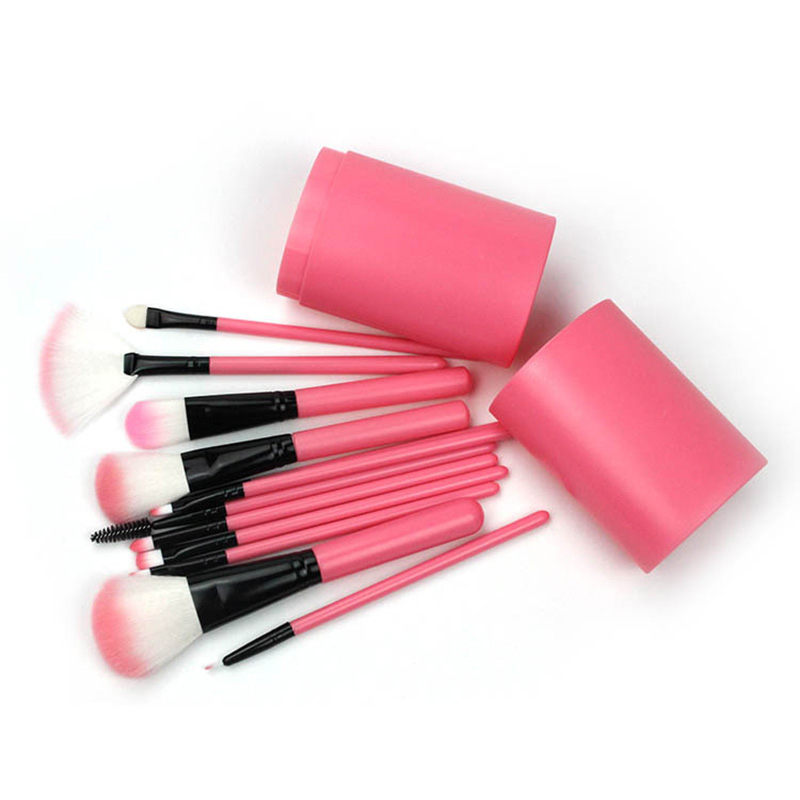 Beautichen 12PCS Makeup Brush Sets Handle Comb Brush Eyebrow Brush Cosmetic with Cylinder Box Plastic Synthetic Hair