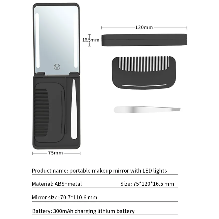 Multi Functional Makeup Mirror with LED Light Source Portable Travel Makeup Box LED Mirror