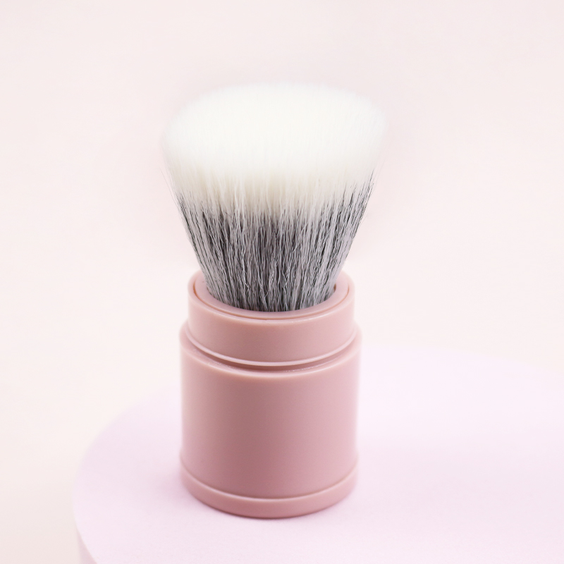 Pink Retractable Kabuki Brush, Fluffy Synthetic Bristles Travel Makeup Brush for Setting Powder, Blush, Bronzer &amp; Highlighter