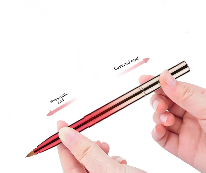 Telescopic Double-headed Lip Brush with Handle Artificial Fiber &amp; Metal Portable Women's Lipstick &amp; Lip Glaze Brush D09