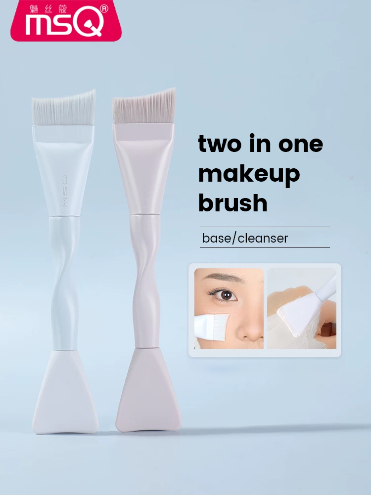 MSQ Blue 2-in-1 Flat Synthetic Hair Foundation &amp; Concealer Face Makeup Brush Thickened Aluminum Ferrule Plastic Handle