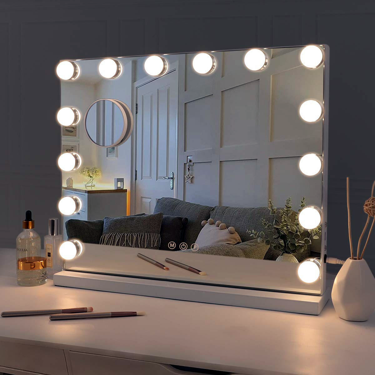 Hollywood Makeup Lighted Mirror Dimmable Led 15 Bulbs for Dressing Room Tabletop Mirror for Cosmetic