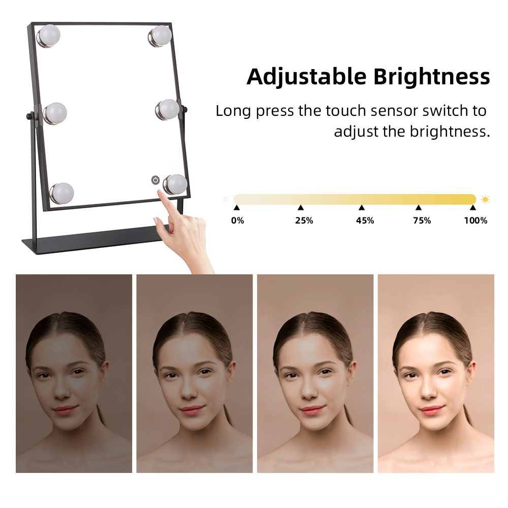 Wholesale LED Hollywood Desktop Vanity Mirror with Dimmable Bulbs Illuminated Makeup Mirror for Women Home Studio OEM