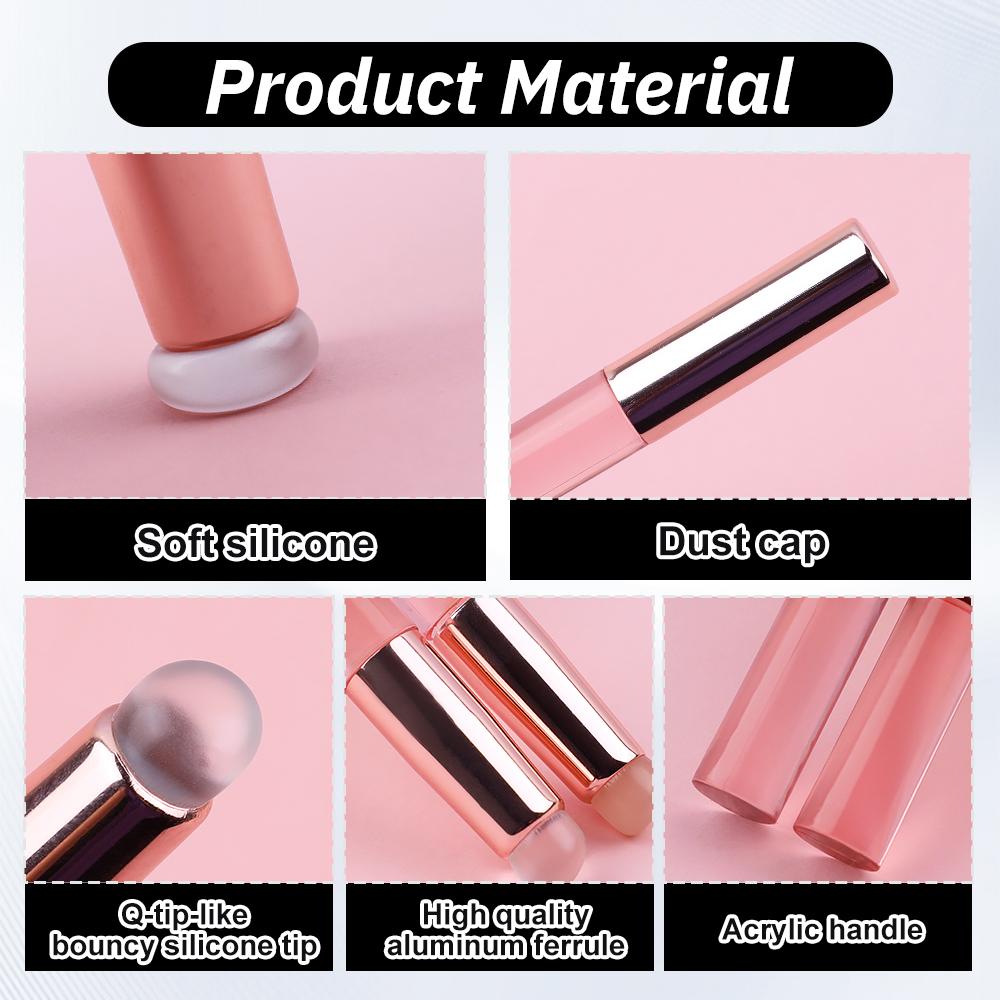Single Professional Silicone Head Lip Brush Lip Balm Gloss Lipstick Applicator with Dust Cover Easy to Clean Lip Makeup Tools