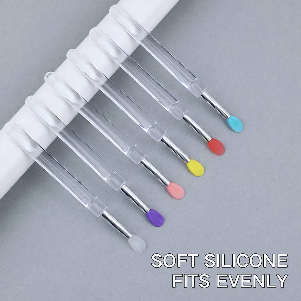 6 Color Transparent Rod Silicone Lip Brush with Plastic Handle Lid Dustproof Multifunctional Sequin Sizzy Lipstick Brush