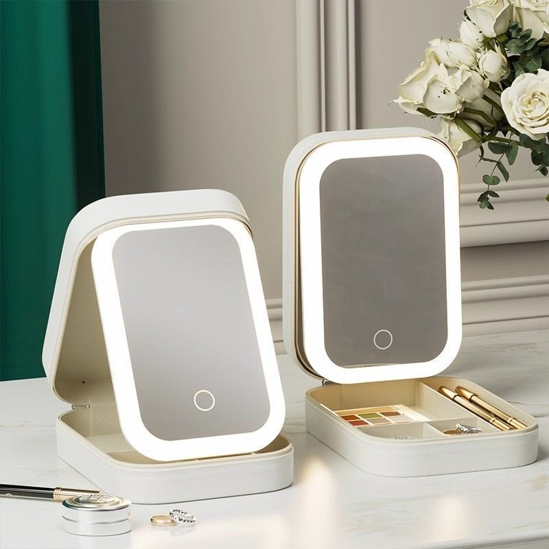 Portable LED Lighted Makeup Mirror with Storage for Travel &amp; Going out