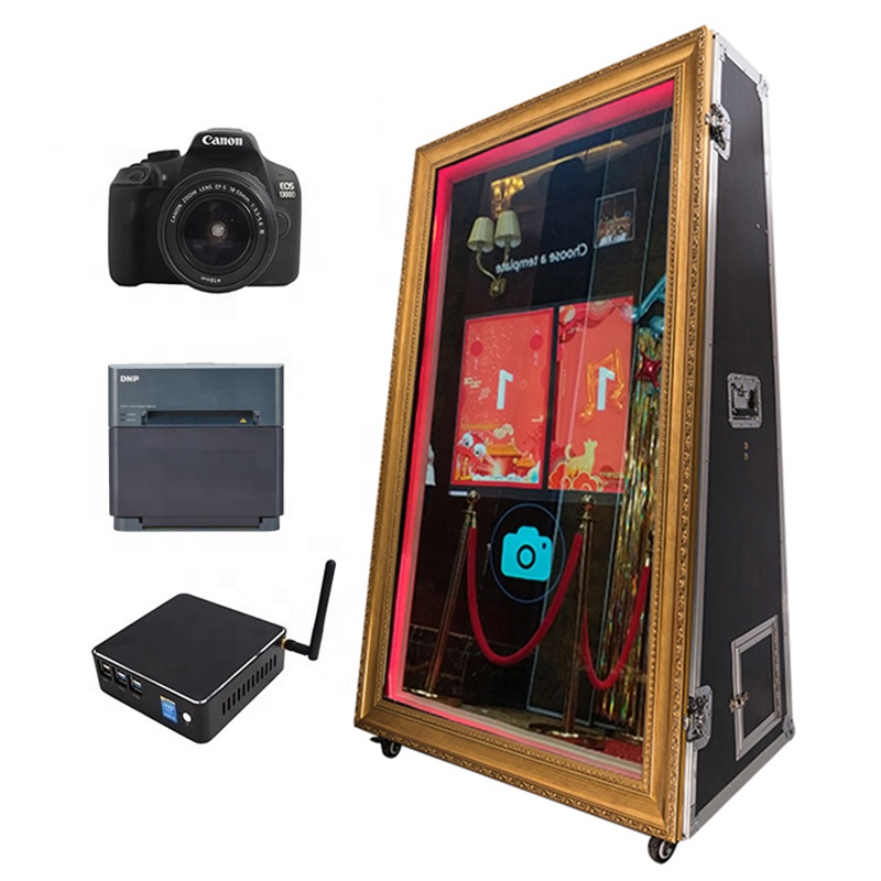 TOPS 55" And 65" Magic Mirror Photo Booth Machine Basic Set With Printer And Camera LED Frame HD TV With Travel Case
