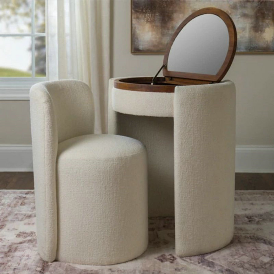 Modern Cozy PU Leather Foldable Panel Vanity Set With Storage Modular Design For Bedroom &amp; Hotel Use