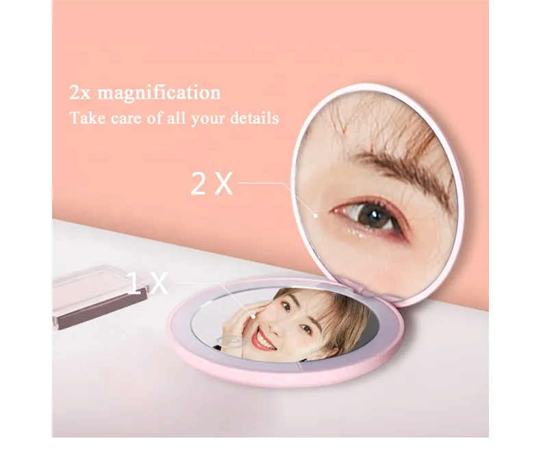 Travel Collapsible LED Light USB Charging Portable Touch Screen Makeup Mirror