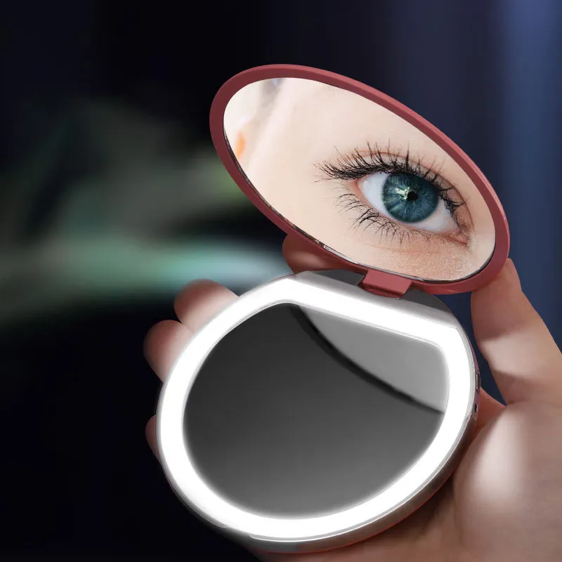 Travel Portable Folding Makeup Mirror with LED Light Zoom in