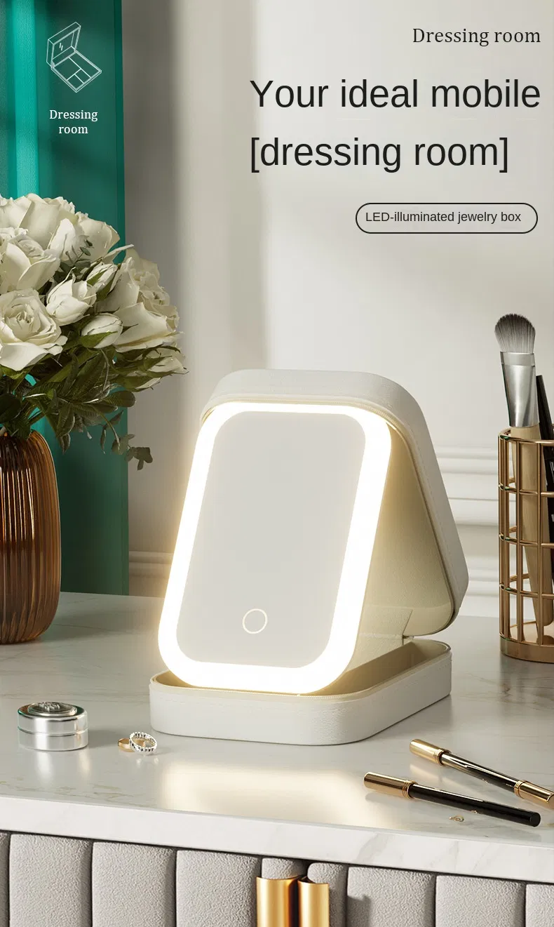 Portable LED Lighted Makeup Mirror with Storage for Travel & Going out