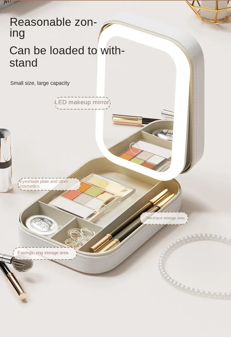 Portable LED Lighted Makeup Mirror with Storage for Travel & Going out