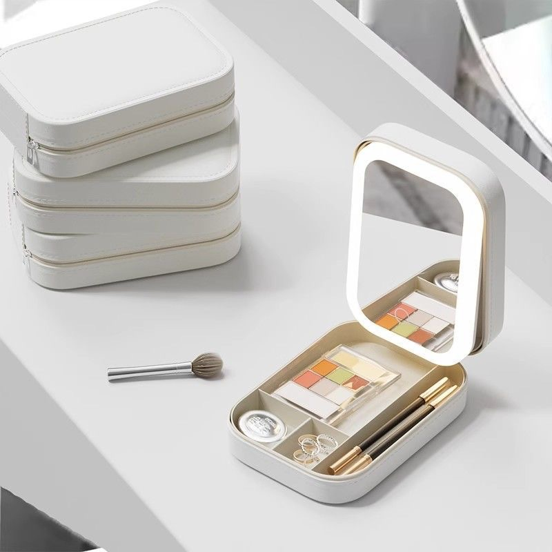 Portable LED Lighted Makeup Mirror with Storage for Travel &amp; Going out