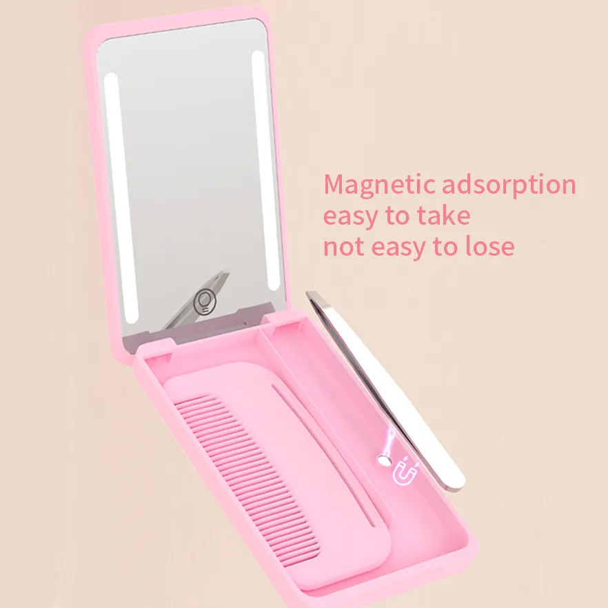 Multi Functional Makeup Mirror with LED Light Source Portable Travel Makeup Box LED Mirror