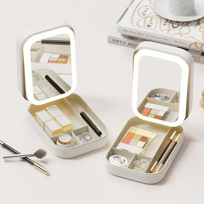 Portable LED Lighted Makeup Mirror with Storage for Travel &amp; Going out