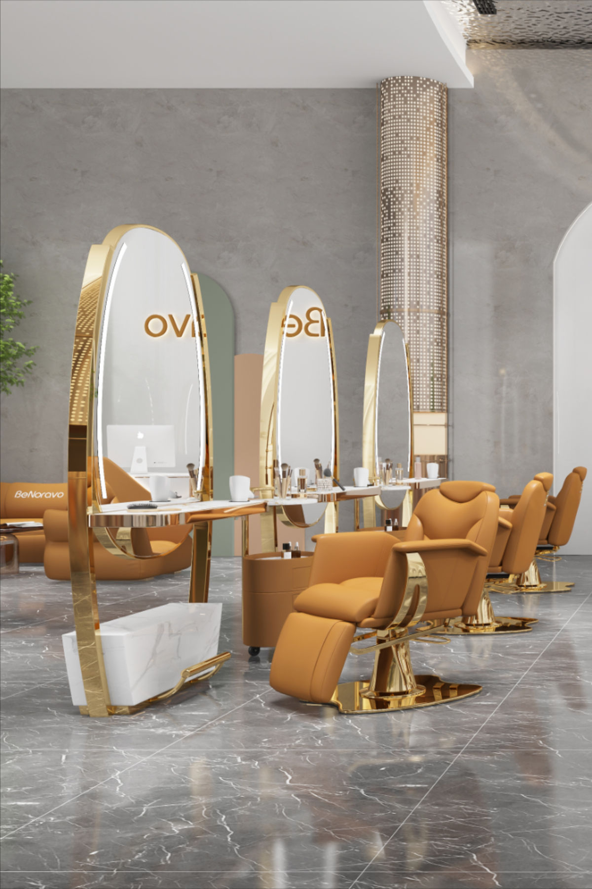 New Durable Large Full Length Stainless Steel Salon Barber Mirror LED Lights Beauty Hairdressing Makeup Hair Salon Furniture
