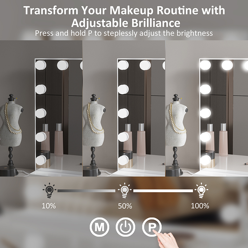 Hot-Selling 58x46cm Dimmable LED Light Bulbs Makeup Mirror Personalized Hotel Lighted Magnifying X10 Mirror Cosmetic Mirror