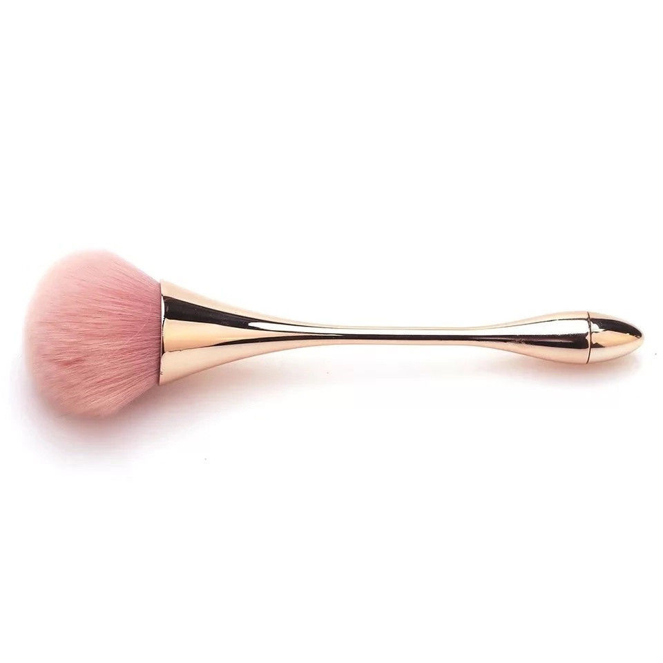 Small Waisted Angular Blush Powder Brush with Synthetic Hair Long Plastic Handle for Face Application