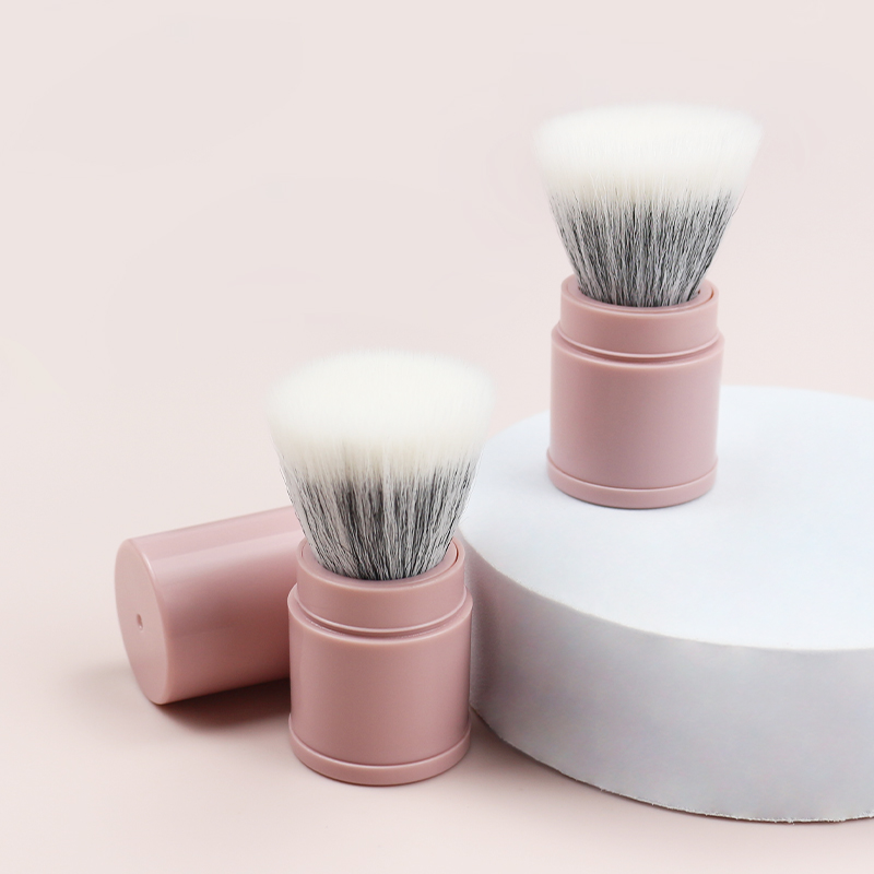 Pink Retractable Kabuki Brush, Fluffy Synthetic Bristles Travel Makeup Brush for Setting Powder, Blush, Bronzer &amp; Highlighter