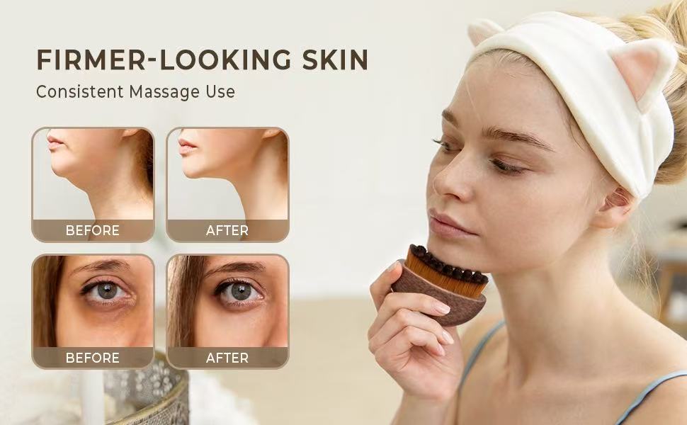 2026 New Arrival Portable Lymphatic Contour Cheek Brush Wood Handle Anti-Puffiness Massage Tool for Makeup