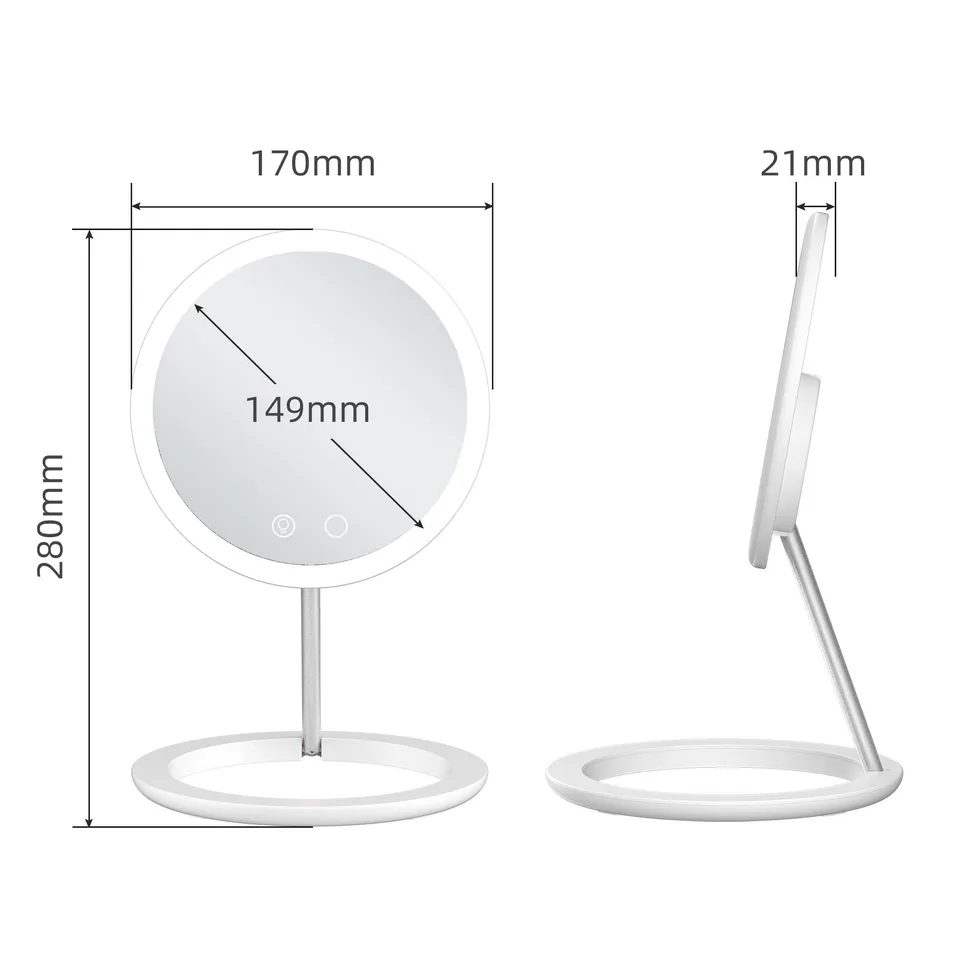 Hot-Sell Rotatable Foldable Travel LED Makeup Mirror - 3-Color Stepless Dimming, Magnetic Attachment, USB Rechargeable