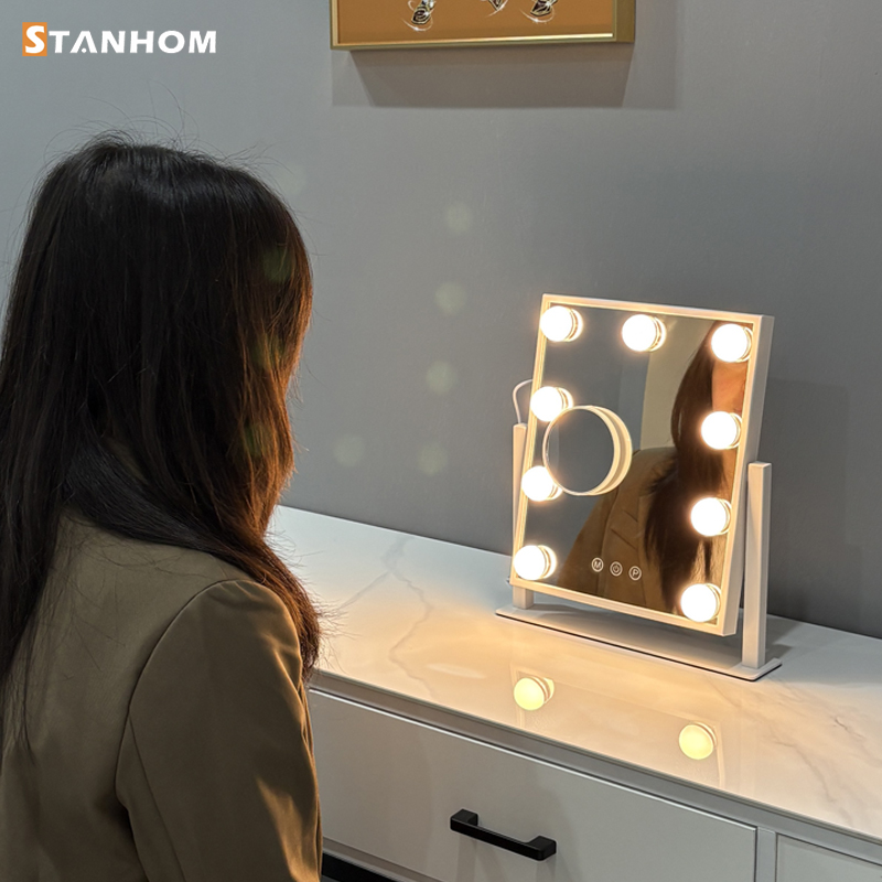 STANHOM 9 Bulbs Holly-wood Vanity Mirror Dimmable LED Makeup Mirror 3 Color Modes Smart Touch Control for Bedroom Dressing Table