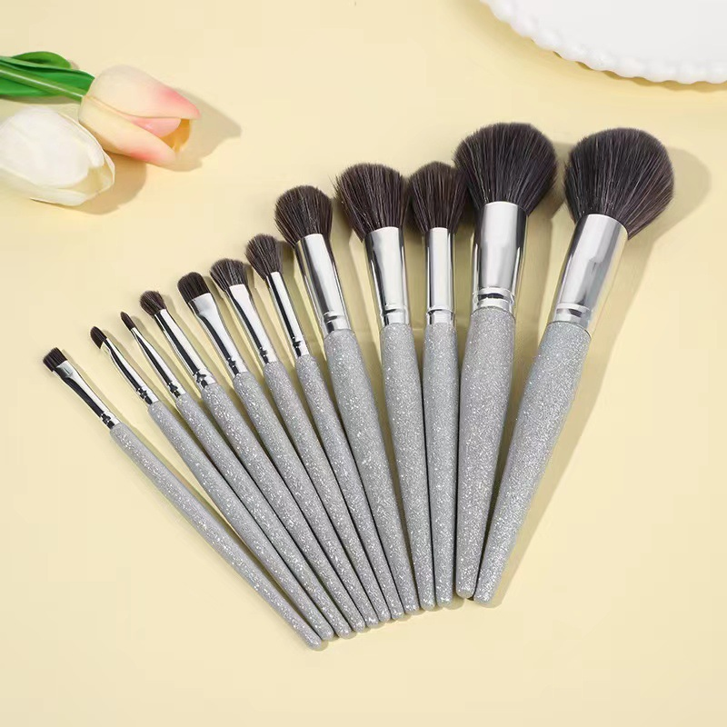 Beautichen 12PCS Makeup Brushes Set Hybrid Bristles - Silver Pearl Handle Tapered Brush Highlighter Blush Travel Size Concealer Bulk OEM