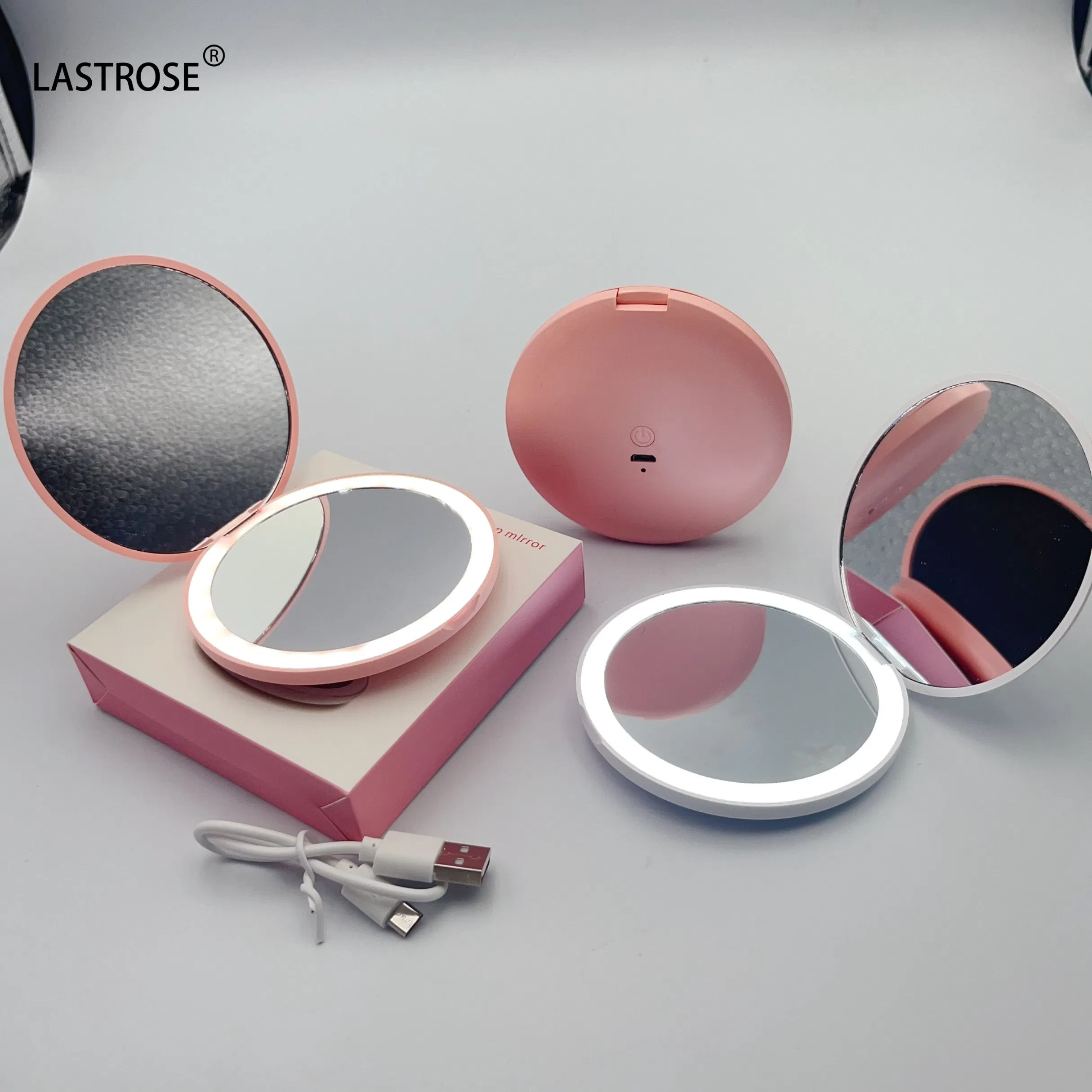 Personalized Touch USB Charger Portable Travel Vanity Mirror Lighted Customized Logo Makeup LED Compact Mirror with Light