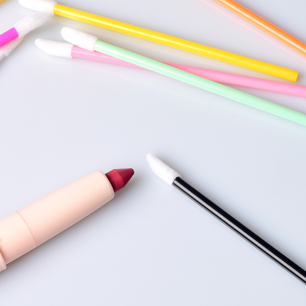 High Quality Custom Logo Flocked Makeup Lipstick Wands Lip Brush Disposable Lip Brush for Eyelash Extension