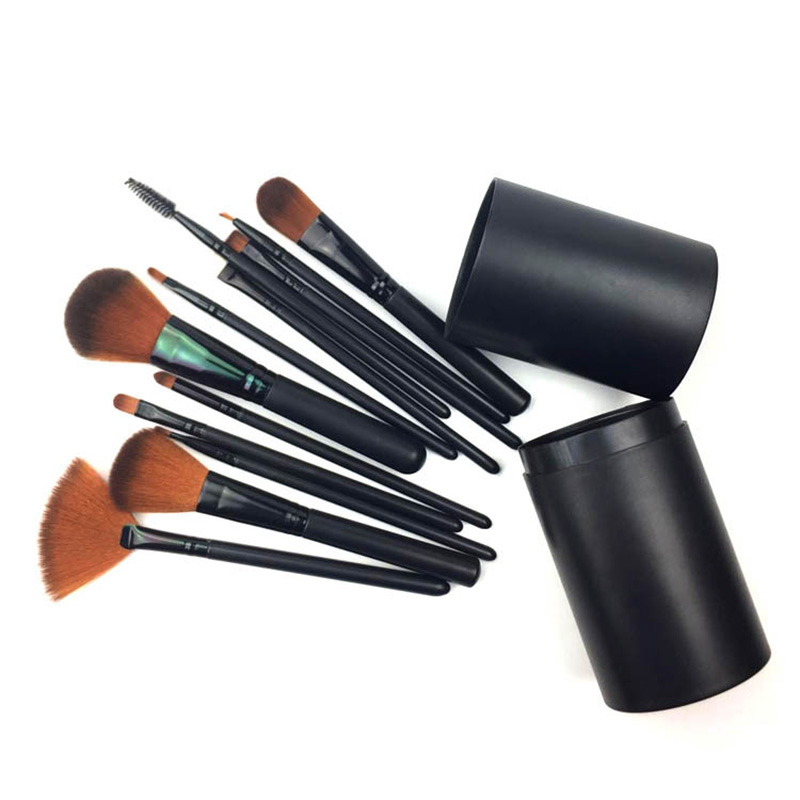 Beautichen 12PCS Makeup Brush Sets Handle Comb Brush Eyebrow Brush Cosmetic with Cylinder Box Plastic Synthetic Hair