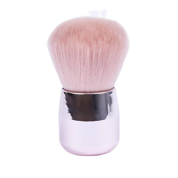 Mini Size Soft Synthetic Hair Pink Kabuki Blusher Brush with Metal Handle for Travel Cosmetic Powder Use