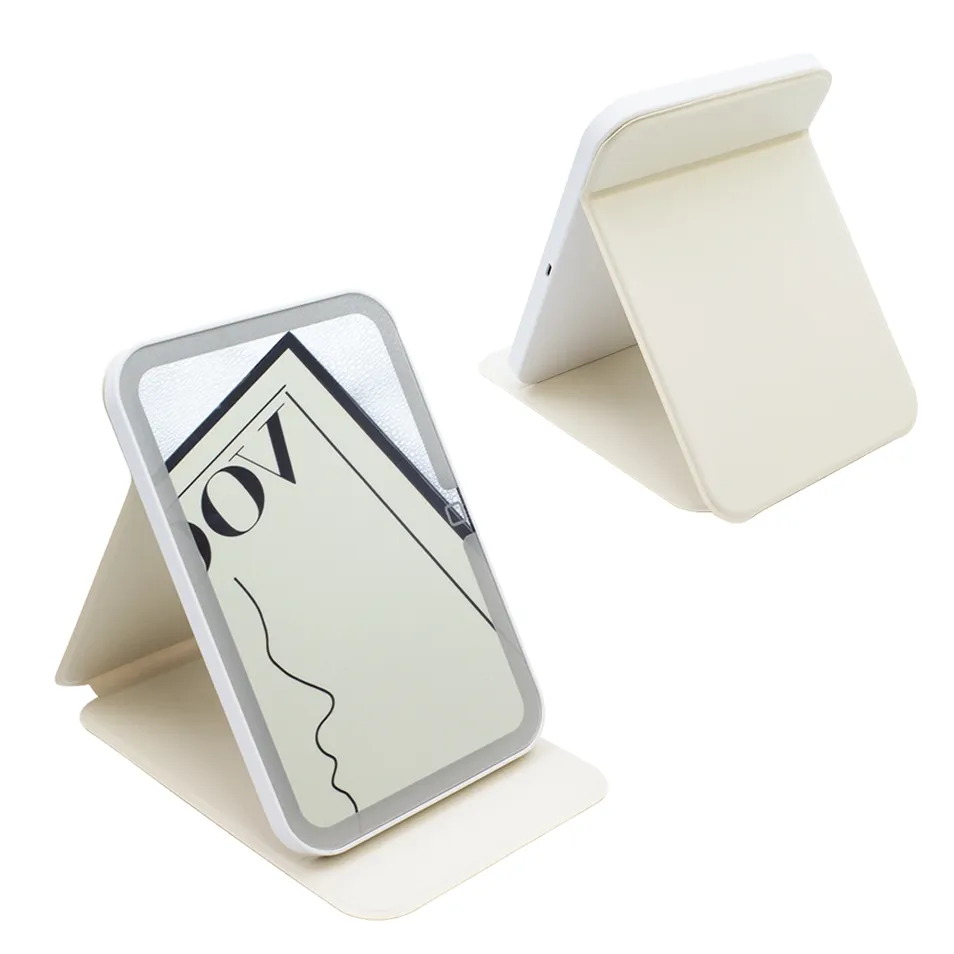 LED Square Case Travel Makeup Mirror with Three-Color Lighting