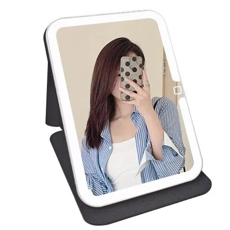 LED Square Case Travel Makeup Mirror with Three-Color Lighting