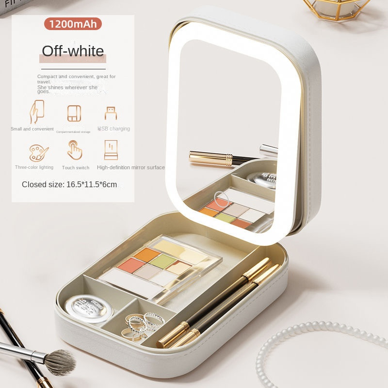 Portable LED Lighted Makeup Mirror with Storage for Travel &amp; Going out