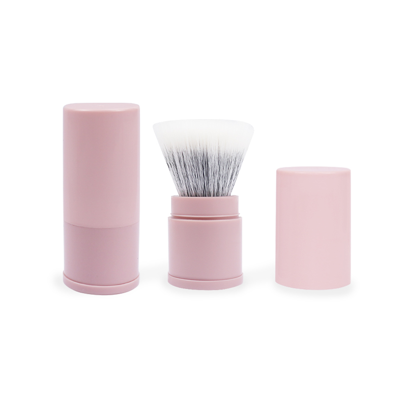 Pink Retractable Kabuki Brush, Fluffy Synthetic Bristles Travel Makeup Brush for Setting Powder, Blush, Bronzer &amp; Highlighter