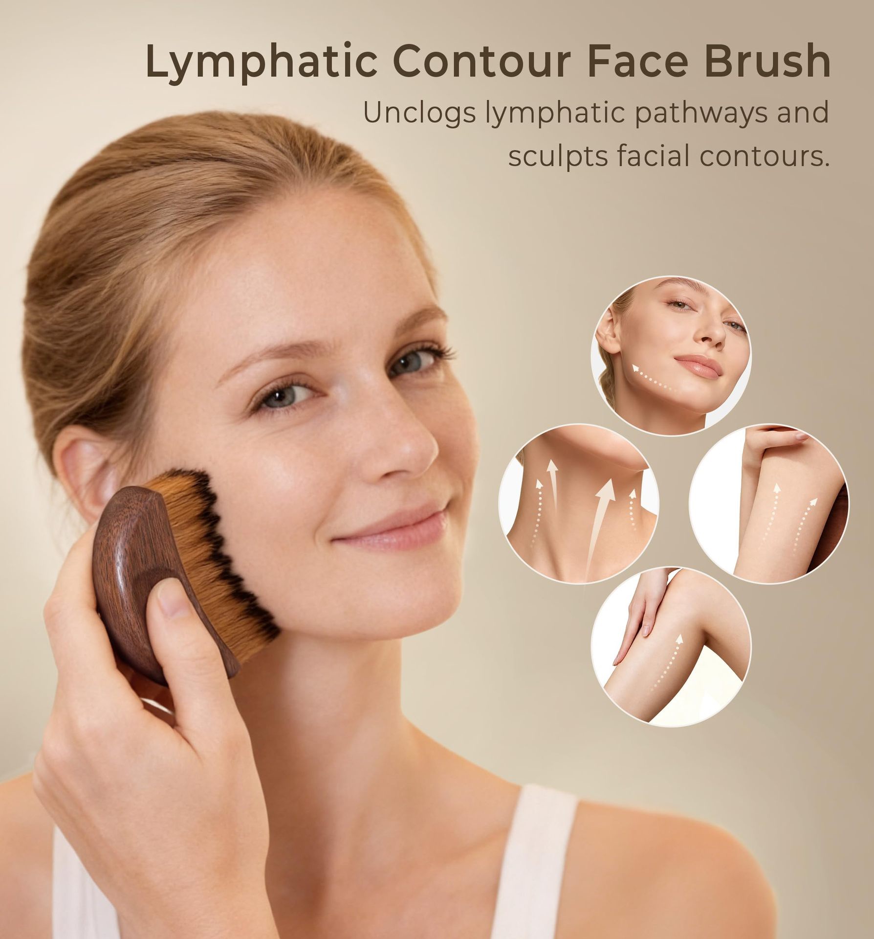 Custom Logo Lymphatic Contour Face Brush-Ergonomic Design for Precise Skin Drainage &amp; Massaging Relieves Fatigue Dry Brushing